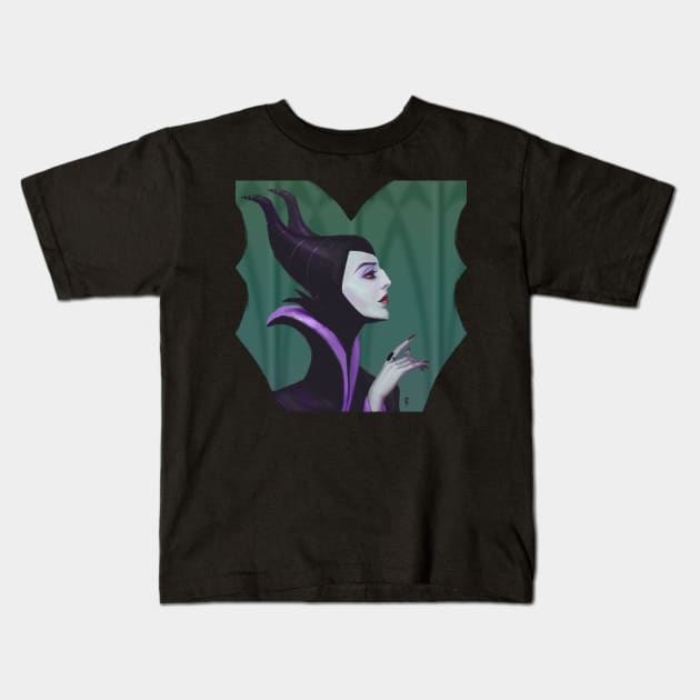 Maleficent Portrait Kids T-Shirt by rafafloresart